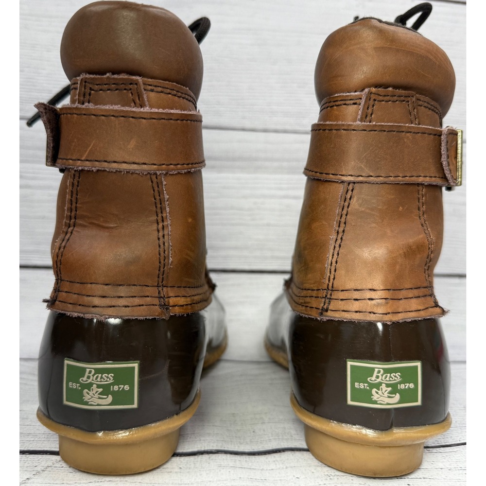 Bass Harlequin Duck Boots Brown Leather Rubber Waterproof Lace Up Buckle Size 7 - Picture 3 of 9